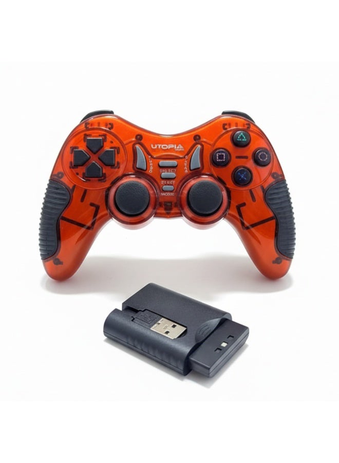 Utopia BA-61 7 in 1 Wireless Gamepad Controller for PS1, PS2, PS3, PC, Laptop, USB, Android TV & Android Box, Lag-Free Wireless Connection, Ergonomic Design with Responsive Buttons & Joysticks, Rechargeable Battery, Plug & Play, Red - Image 1
